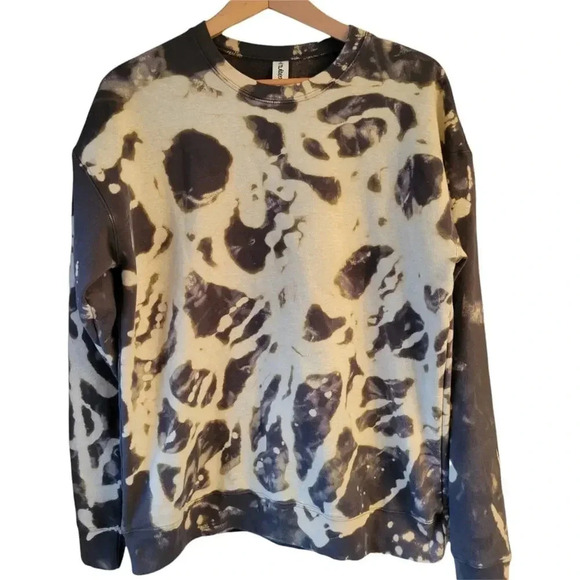 Ice Tie Dyed Upclycled Gray White Oversized Crewneck Sweatshirt Medium - Picture 1 of 5